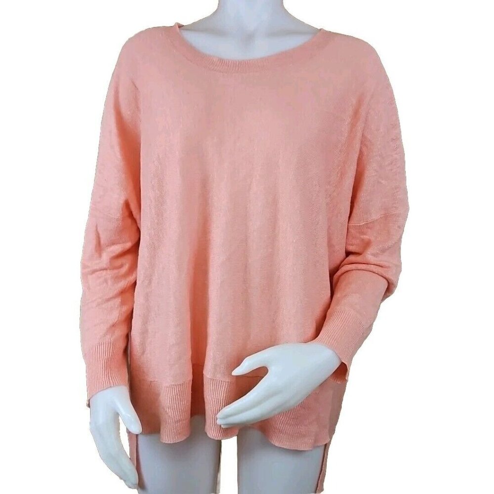 Eileen Fisher Linen Sweater Womens L Peach Orange Boat Neck Step Hem Tunic